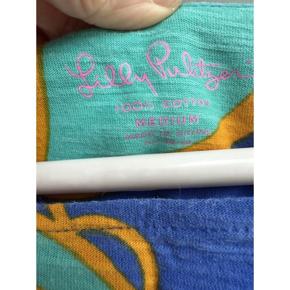 Lilly Pulitzer Cassie Top‎ M Blue Multi Floral 3/4 Sleeve Slub Cotton Boatneck - Picture 2 of 3